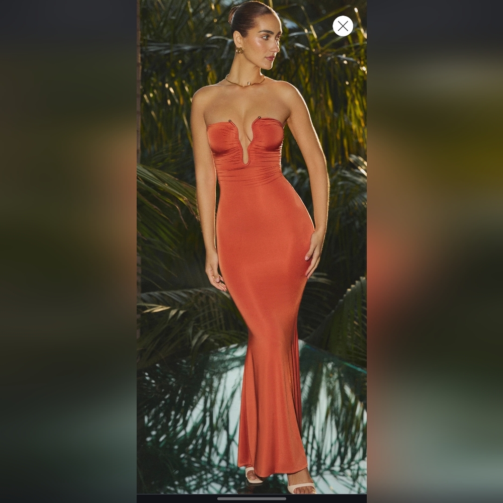 KEHLANISlinky Jersey Hardware Detail Strapless Maxi Dress in Burnt Orange